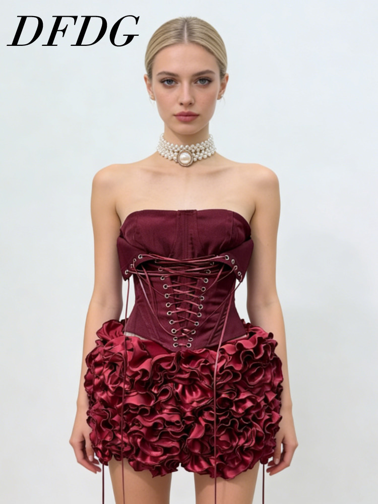 Women Formal Wear Types - DFDG Women's Spring Summer Strapless Lace