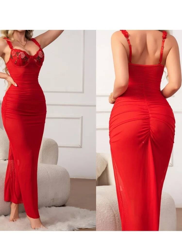 Red Ruched Dress With Strap Bo - Women Formal Wear Trends บทวิจารณ์และราคา