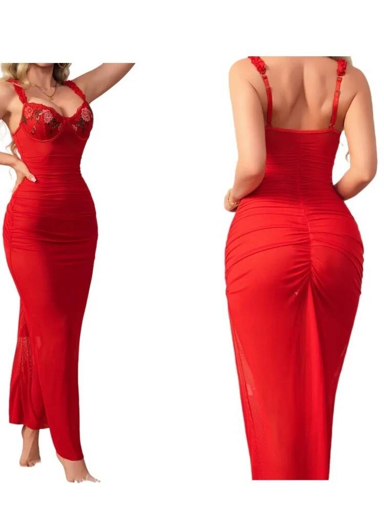 Red Ruched Dress With Strap Bo - Women Formal Wear Trends บทวิจารณ์และราคา